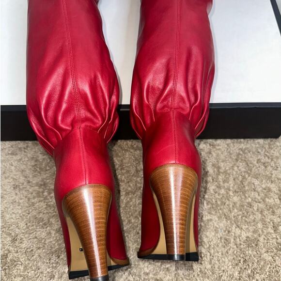 Gucci Lisa Over-the-Knee Thigh High Leather Boots Romantic Cerise Red Size 38 - Picture 9 of 14